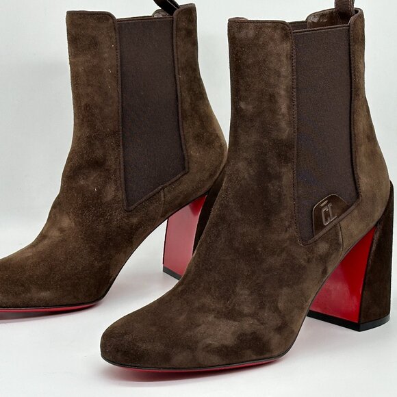 Christian Louboutin TURELASTIC 85 Suede Chelsea Ankle Bootie Boots Heels - Picture 10 of 16